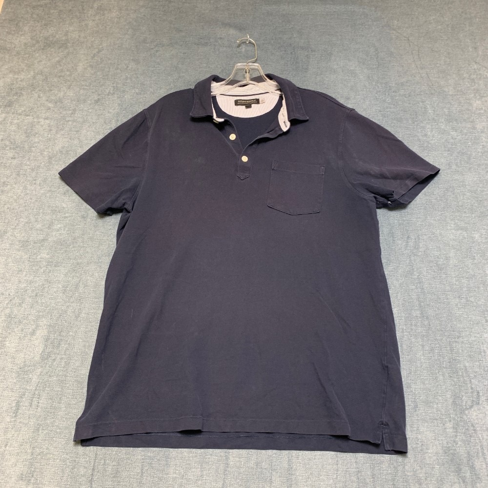 Banana Republic Performance Pique Polo Shirt Mens Large Navy Blue Cotton Golf